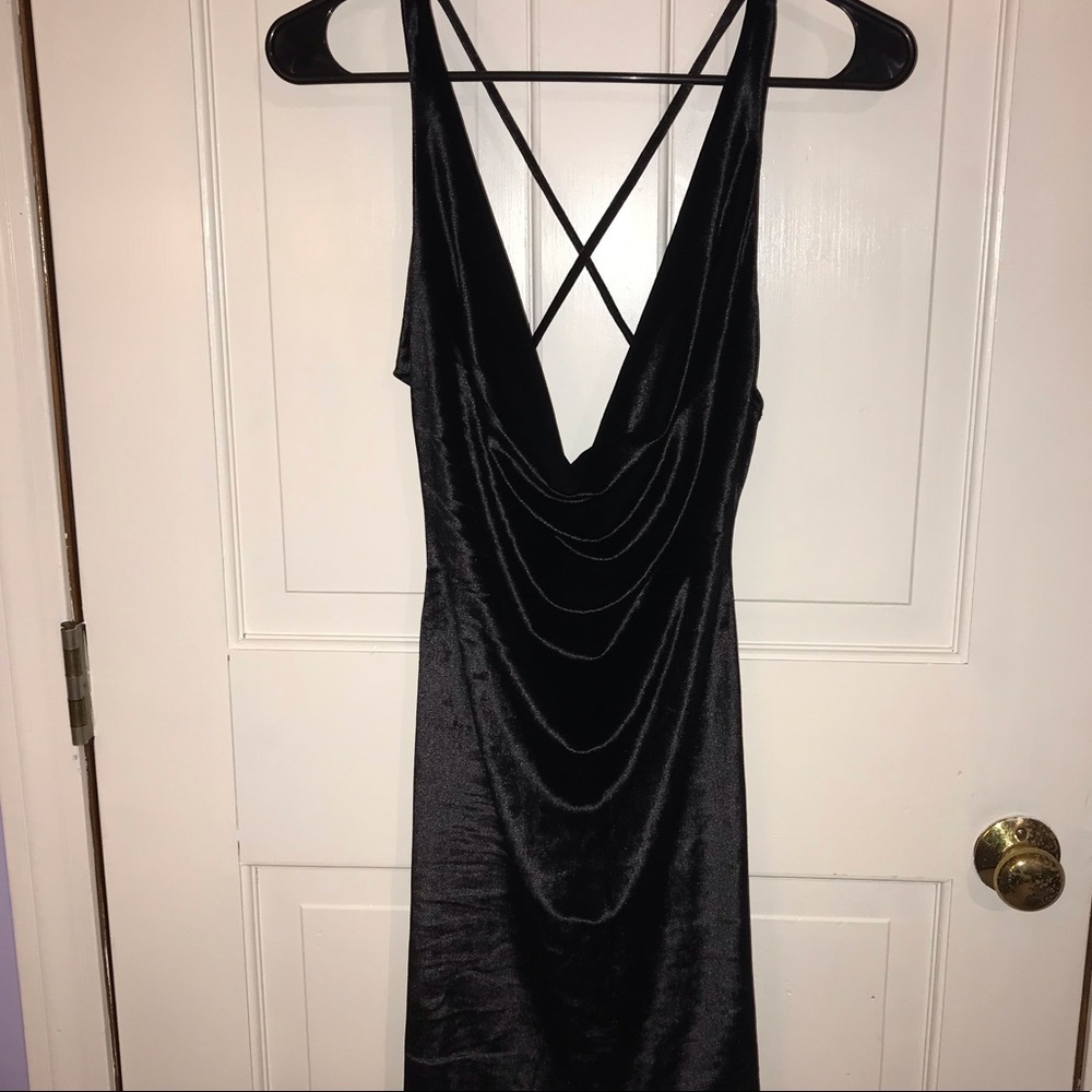 Cowl Neck Strappy Back Velvet Dress - Picture 2 of 6